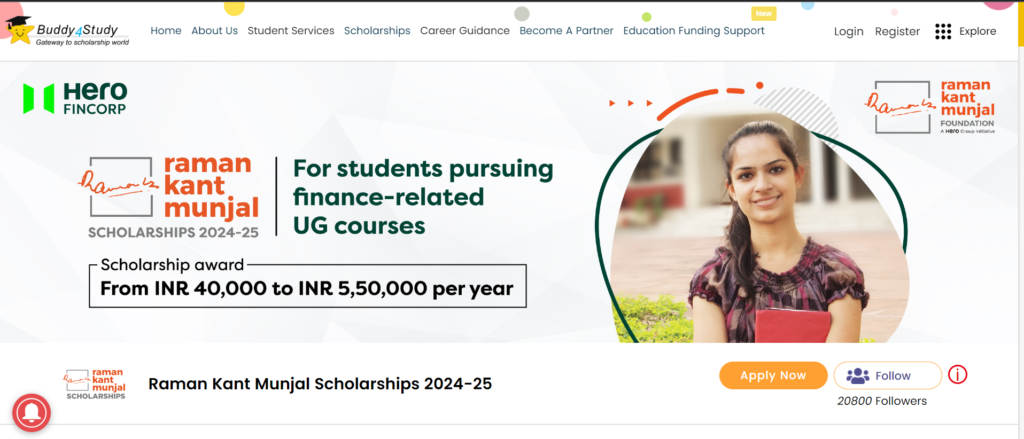 Raman Kant Munjal Scholarships 2024-25 | Award From INR 40,000 to INR 5,50,000 per year | Apply by 02 August